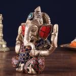 Pure Brass Lord Ganesha | 5" x 4" x 2.5" | 0.8 kg | Stone Inlay Work | Portable Sacred Art | Perfect Gift Size | Jaipurio